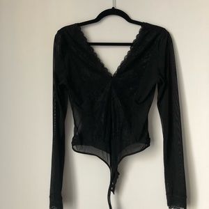 Black Lace plunge body suit